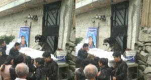 Perro despide a su dueño en su funeral