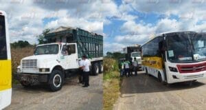 Camión tipo torton choca a estudiantes del CBTA en Hecelchakán
