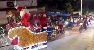Mototaxistas pasearon a Santa Claus por las calles de Tzucacab