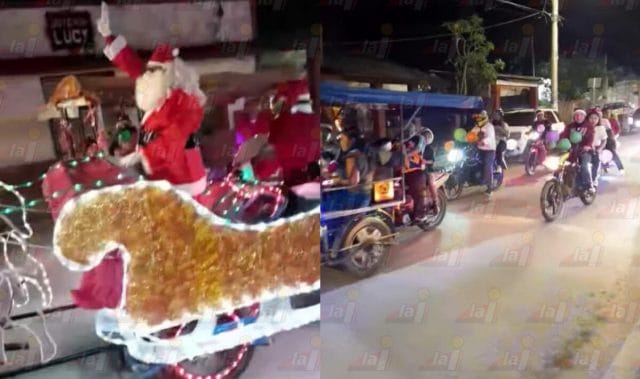Mototaxistas pasearon a Santa Claus por las calles de Tzucacab