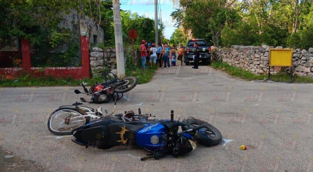 Mujer embarazada lesionada tras choque de motocicletas en Dzidzantún