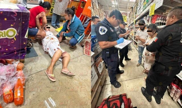 Reja de refrescos le cae encima a abuelita en un supermercado de Motul