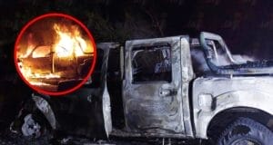 Tras choque, camioneta se consume en un incendio en la Mérida-Valladolid