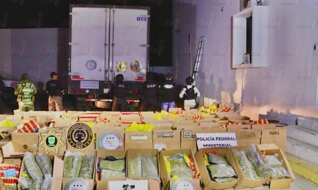 Drogas y armas dentro del camión asegurado por fuerzas federales y estatales