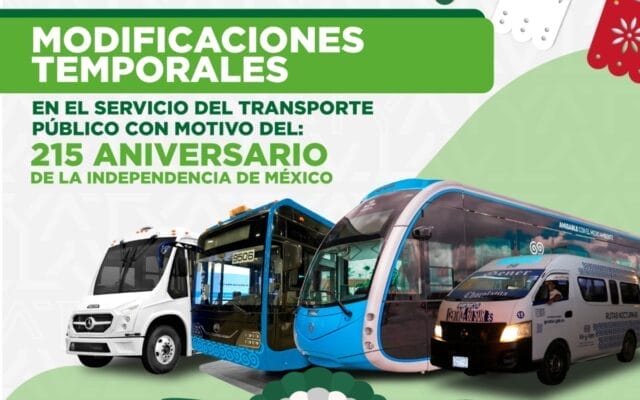 transporte público Mérida ATY Fiestas Patrias reubicación paraderos Mérida horarios extendidos transporte