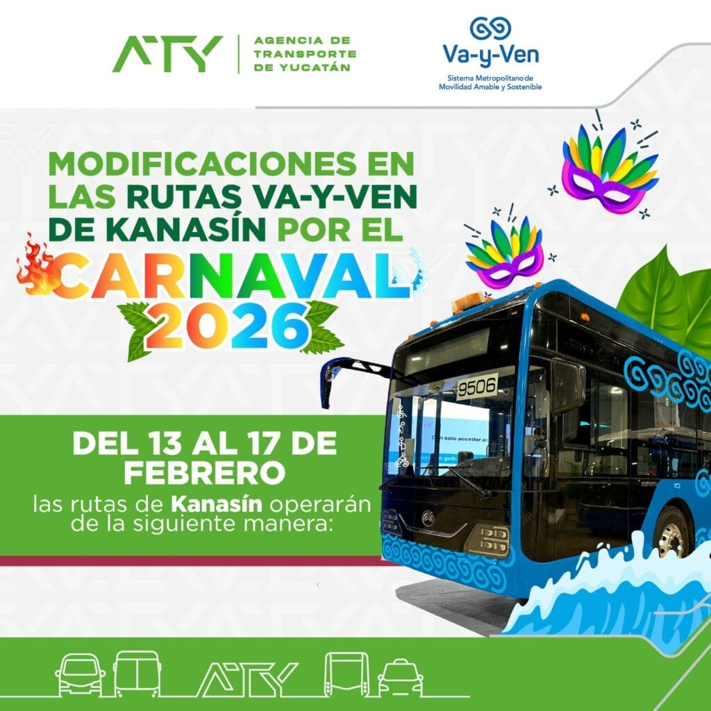 Anuncian cambios en ruta Va y Ven por Carnaval de Mérida 2026