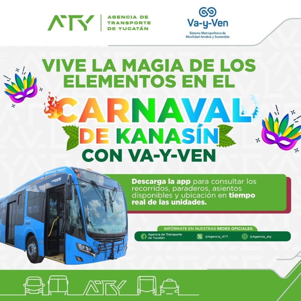 Anuncian cambios en ruta Va y Ven por Carnaval de Mérida 2026